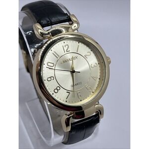 Embassy Women's Quartz Watch‎ Gold 35mm Case Black Band- New Battery